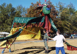 Quetzal puppet in rehearsal